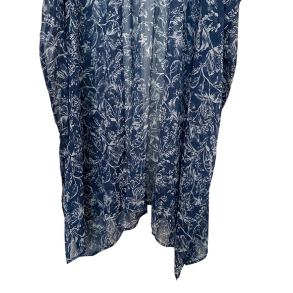 LC Lauren Conrad NEW Sheer Ruana Duster Extra Long ONE SIZE Blue Floral Casual - Picture 6 of 11